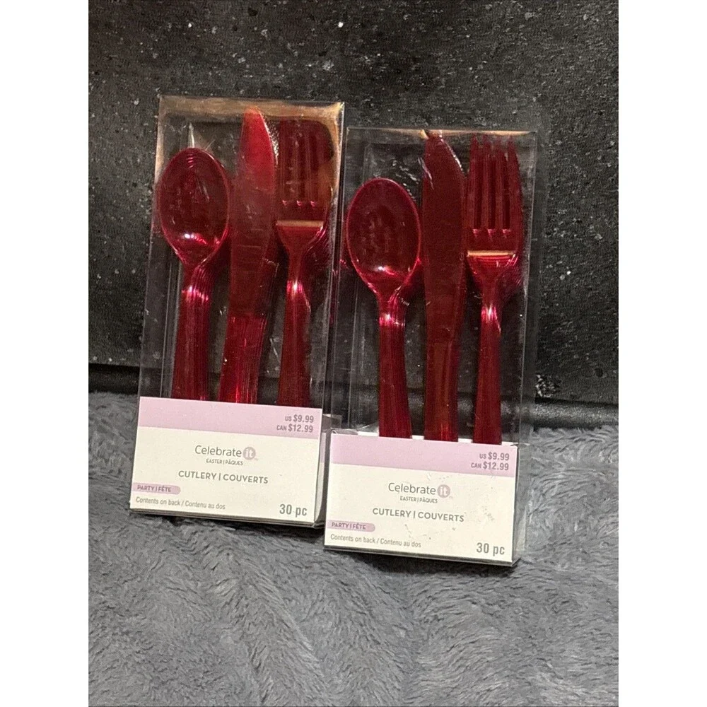 Celebrate It Pink Plastic Cutlery Set 60 Pc Party Utensils Forks, Spoons, Knives